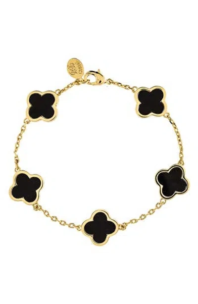 Rivka Friedman 18k Gold Plated Clover Station Bracelet In Black