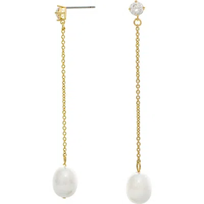 Rivka Friedman 18k Gold Plated Cz & Pearl Drop Earrings In White