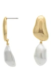 Rivka Friedman 18k Gold Plated Pebble Faux Pearl Drop Earrings In Gold