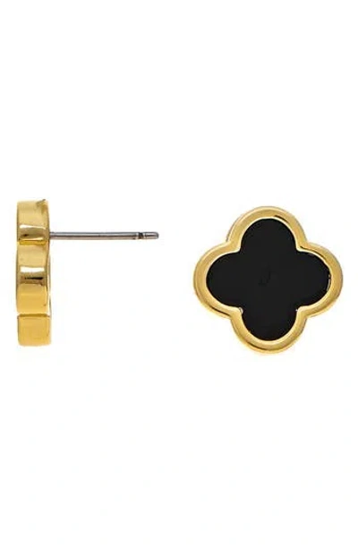 Rivka Friedman 18k Gold Plated Semiprecious Stone Clover Stud Earrings In Black