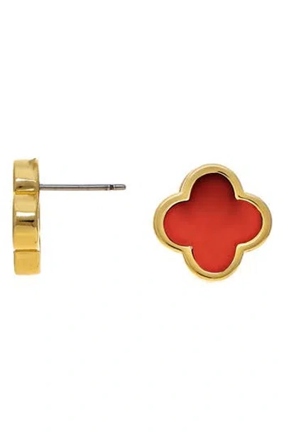 Rivka Friedman 18k Gold Plated Semiprecious Stone Clover Stud Earrings In Green