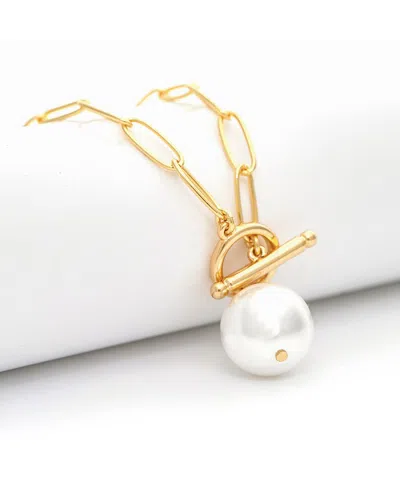 Rivka Friedman 18k Plated 15mm Pearl Stackable Toggle Necklace In Transparent