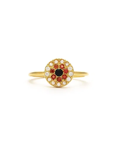 Rivka Friedman 18k Yellow Gold Plated Evil Eye Ruby Crystal Cubic Zirconia Ring