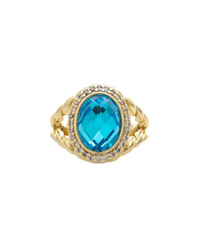 Rivka Friedman 18k Plated Cz Cocktail Ring In Blue