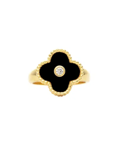 Rivka Friedman 18k Platedonyx Cz Ring In 18k Gold Clad/onyx
