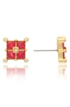 Rivka Friedman 18k Yellow Gold Plated Ruby Stud Earrings In 18k Gold Clad/ruby Crystal