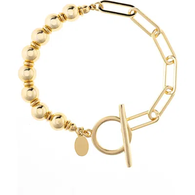 Rivka Friedman Beaded Paper Clip Chain Toggle Bracelet In 18k Gold Clad