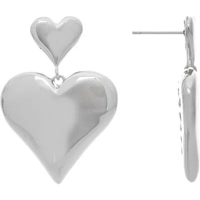 Rivka Friedman Chunky Double Heart Drop Earrings In White Rhodium