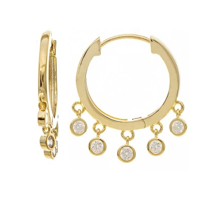Rivka Friedman Clear Cz Dangle Hoop Earrings In Gold