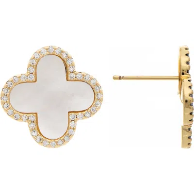 Rivka Friedman Clover Cz Stud Earrings In Mother Of Pearl