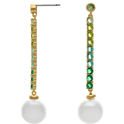 Rivka Friedman Cubic Zirconia & Faux Pearl Drop Earrings In Green