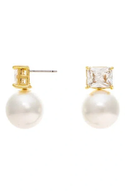 Rivka Friedman Cubic Zirconia & Faux Pearl Stud Earrings In White