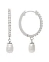 Rivka Friedman Pavé Cubic Zirconia Imitation Pearl Drop Hoop Earrings