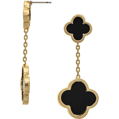 Rivka Friedman Double Flower Drop Earrings In Onyx