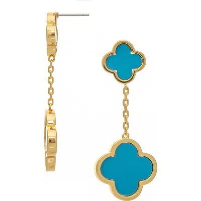 Rivka Friedman Double Flower Drop Earrings In Turquoise