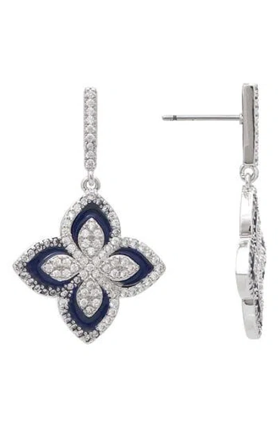 Rivka Friedman Enamel & Cubic Zirconia Flower Drop Earrings