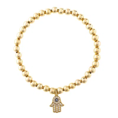 Rivka Friedman Hamsa Charm Polished Bead Stretch Bracelet In Gold