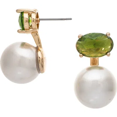 Rivka Friedman Imitation Pearl And Crystal Stud Earrings In Peridot