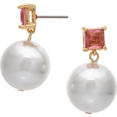 Rivka Friedman Imitation Pearl Drop Earrings In Pink/ White
