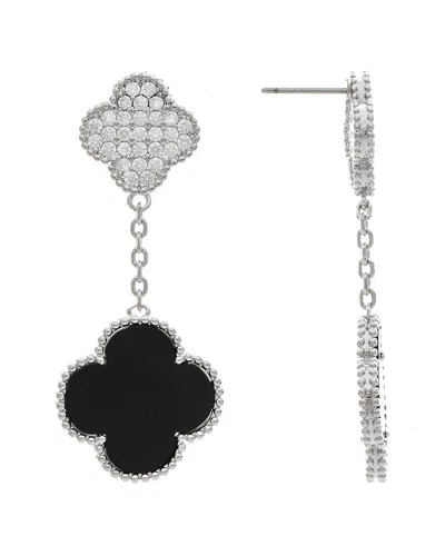 Rivka Friedman Onyx Cz Clover Drop Earrings In Metallic