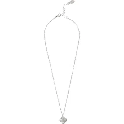 Rivka Friedman Pavé Cubic Zirconia Clover Pendant Necklace In 18k White Gold Clad