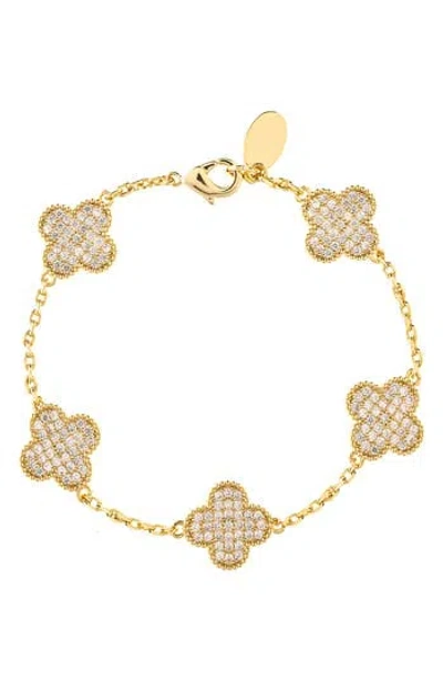 Rivka Friedman Pavé Cubic Zirconia Clover Station Bracelet In 18k Gold Clad