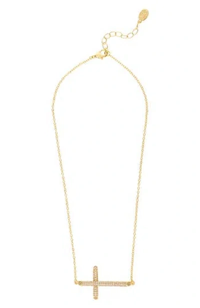 Rivka Friedman Pavé Cubic Zirconia Horizontal Cross Pendant Necklace In Gold
