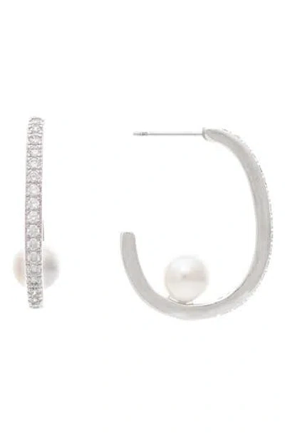 Rivka Friedman Pavé Cz & Mother Of Pearl Hoop Earrings In Metallic