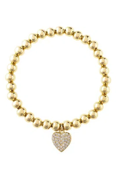 Rivka Friedman Pavé Heart Charm Beaded Bracelet In 18k Gold Clad