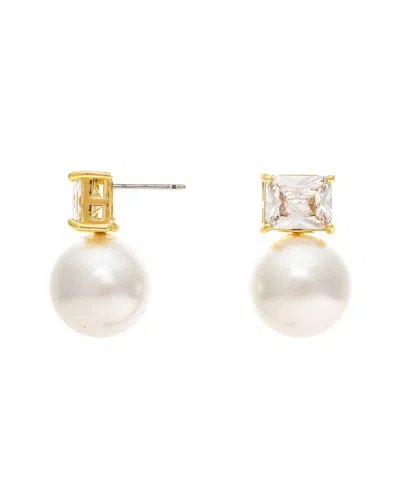 Rivka Friedman Pearl Cz 18k Plated Earrings In Pattern