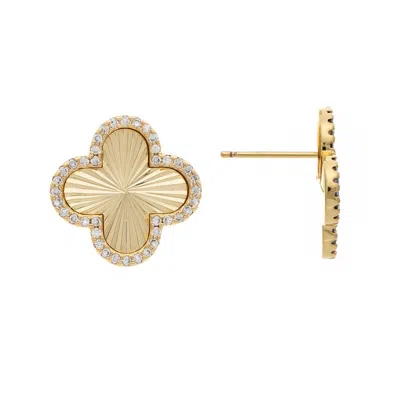 Rivka Friedman Satin Clover Stud Earrings With Pave Cz In Gold