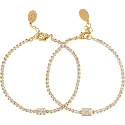 Rivka Friedman Set Of 2 Cubic Zirconia Tennis Bracelets In Gold