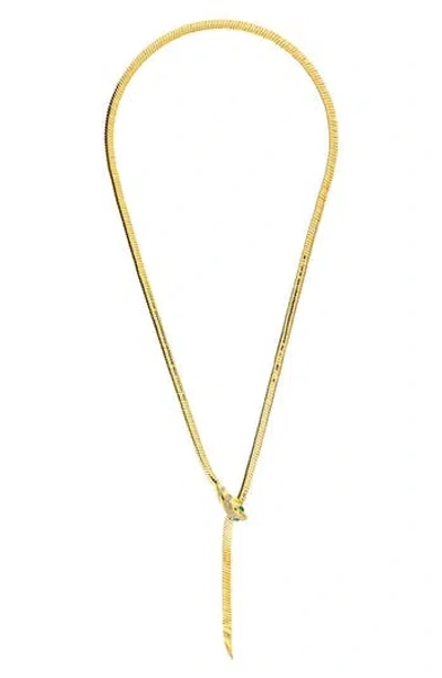 Rivka Friedman Snake Lariat Necklace In Green