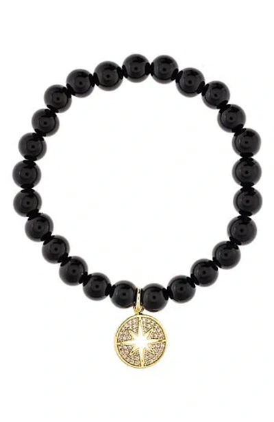 Rivka Friedman Starburst Charm Onyx Beaded Bracelet In Black