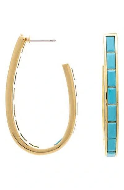 Rivka Friedman Turquoise Elongated Hoop Earrings In Green