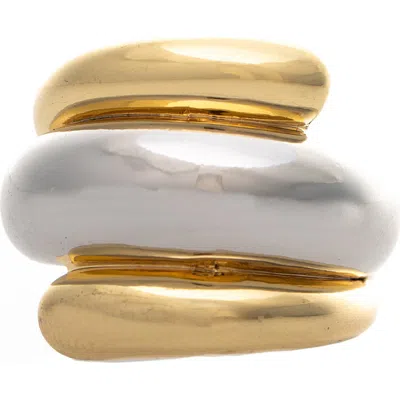 Rivka Friedman Two Tone Curved Ring In Gold
