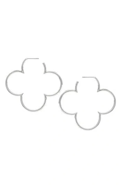 Rivka Friedman White Rhodium Plated Clover Hoop Earrings In Metallic