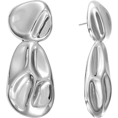 Rivka Friedman White Rhodium Plated Pebble Drop Earrings In Silver