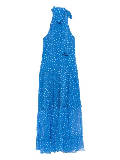 Rixo London Abi Polka Dot-pattern Halterneck Maxi Dress In Blue