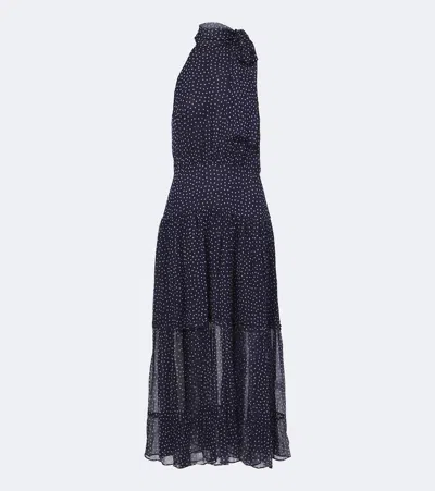Rixo London Abi Polka-dot Tie-neck Midi Dress In Blue