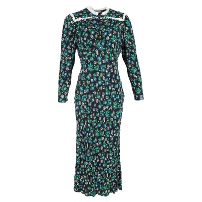 Pre-owned Rixo London Ada Lace-trimmed Floral-print Crepe Maxi Dress In Black Viscose In Brown
