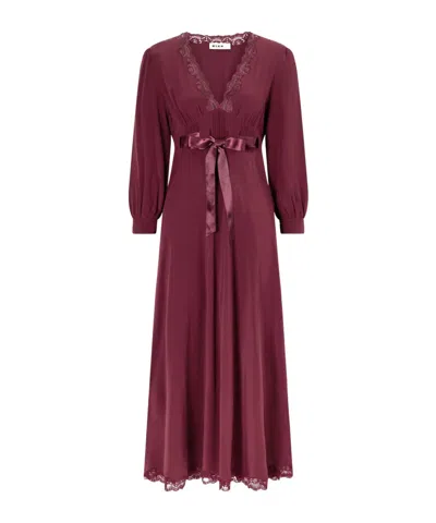 Rixo London Adaline Bow-detailed Lace-trimmed Silk Maxi Dress In Burgundy