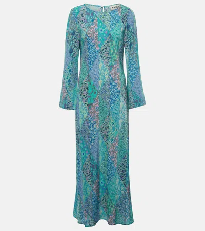 Rixo London Alondra Patchwork Floral-print Silk Crepe De Chine Midi Dress In Blue