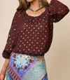 Rixo London Alora Metallic Top In Brown Chocolate Lurex Spot In Brown