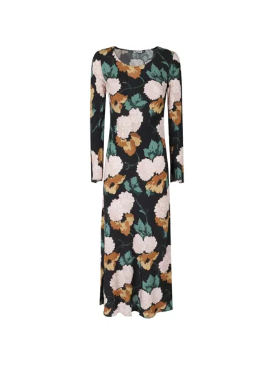 Rixo London Amal Charcoal Floral-print Long-sleeve Dress In Multi