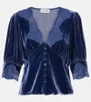 Rixo London Amanda Lace-trimmed Velvet Top In Blue