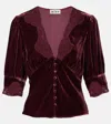 Rixo London Amanda Lace-trimmed Velvet Top In Burgundy