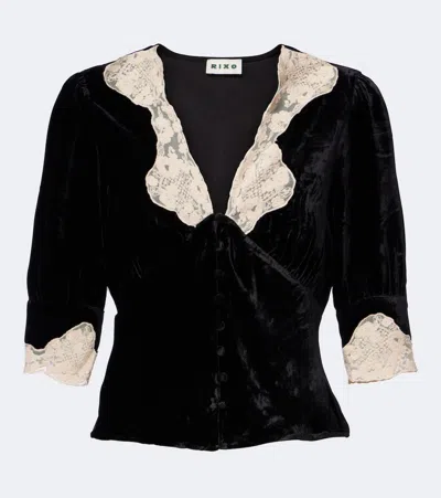 Rixo London Amanda Lace-trimmed Velvet Top In Multi