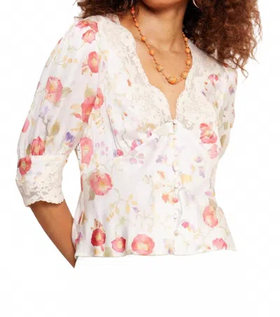 Rixo London Amanda Top In Waterblossom Ivory In White