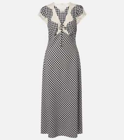 Rixo London Amari Lace-trimmed Checked Midi Dress In Black